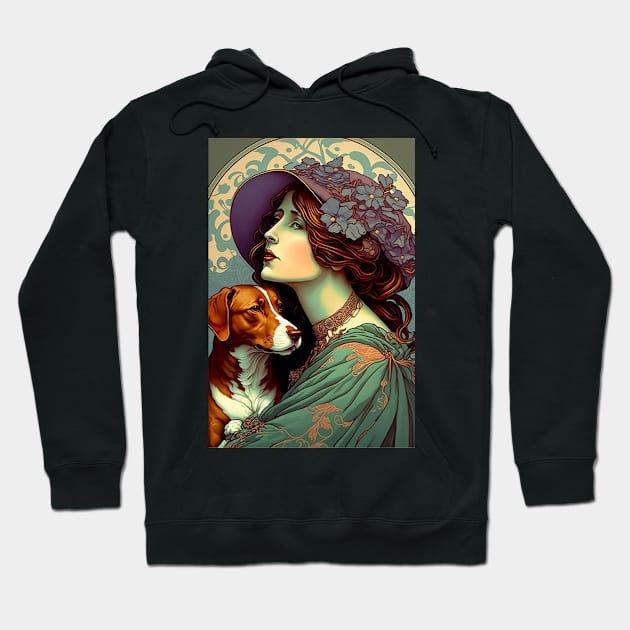 Woman Holding Dog - Art Nouveau Style Hoodie by ArtNouveauChic